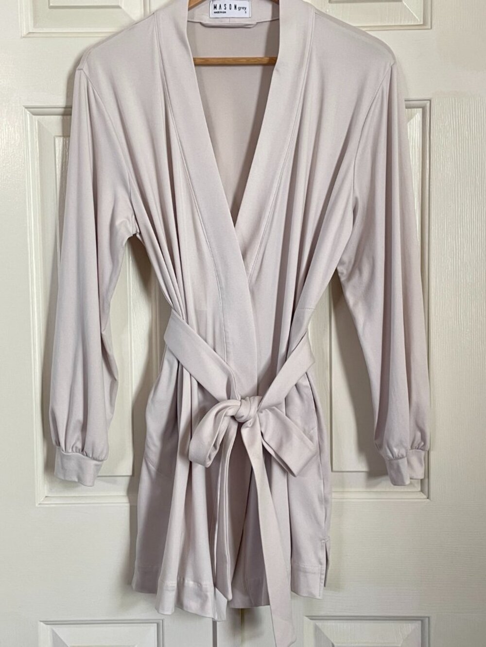 MASONgrey Banded Short Robe Cream Belted Pockets Made USA Small